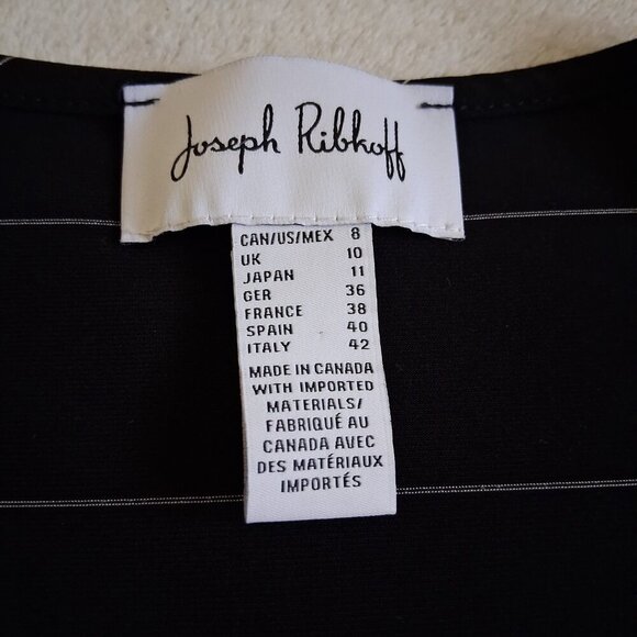 Joseph Ribkoff Women's Size 8 Black/Vanilla Stripe V Neck Tie Waist Midi Dress - Picture 8 of 14